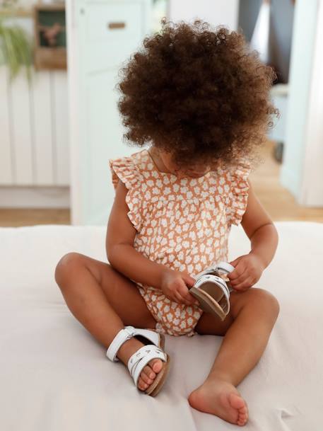 Sandálias em pele, com barra autoaderente, para bebé menina branco 