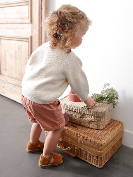 Calções com cós elástico, para bebé bege-argila+rosa-pálido+VERDE MEDIO LISO 