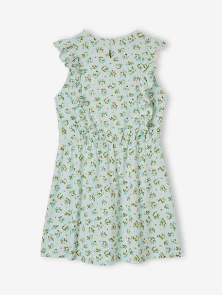 Vestido estampado com folhos, para menina azul-céu+rosa+VERDE ESCURO ESTAMPADO 