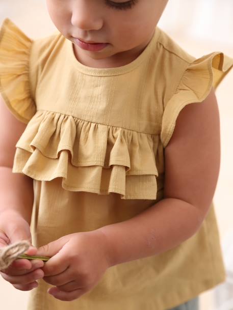 Blusa com folhos, para bebé amarelo-pálido 