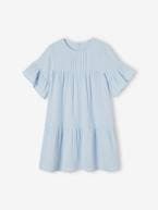 Vestido em gaze de algodão, para menina azul-céu 