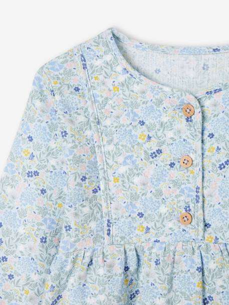 Vestido com folhos, às flores, detalhe fantasia acolchoado, para menina azul-céu 