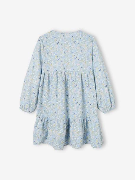 Vestido com folhos, às flores, detalhe fantasia acolchoado, para menina azul-céu 