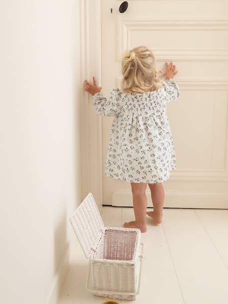 Vestido aos favos e às flores, para bebé branco 