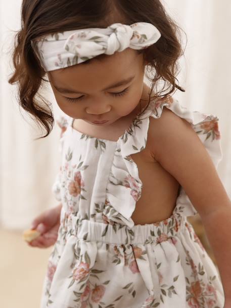 Conjunto de 3 peças para bebé: vestido, calções e fita a condizer branco 