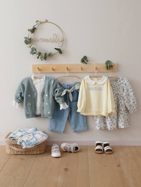 Vestido aos favos e às flores, para bebé branco 