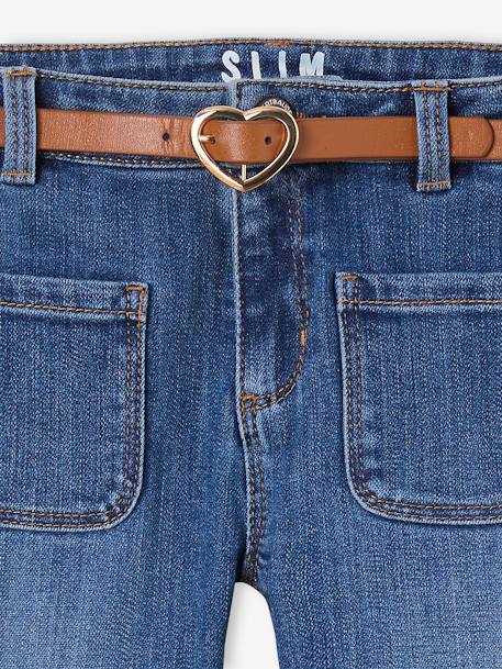 Jeans indestrutíveis com cinto fantasia, para menina CINZENTO CLARO DESBOTADO+stone 