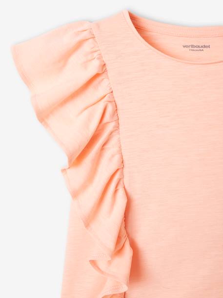 T-shirt com folhos, para menina coral+pêssego+verde-salva 