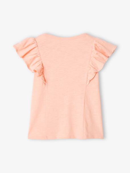 T-shirt com folhos, para menina coral+pêssego+verde-salva 