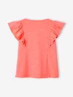 T-shirt com folhos, para menina coral+pêssego+verde-salva 