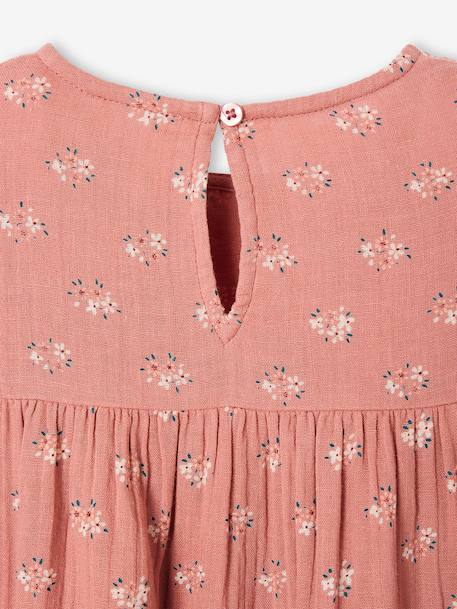 Vestido estampado com mangas borboleta, em gaze de algodão, para menina tomate+verde-água 