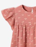 Vestido estampado com mangas borboleta, em gaze de algodão, para menina tomate+verde-água 