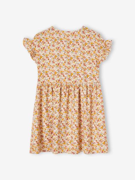 Vestido às flores com botões, para menina azul+azul-azure+cru+marinho 