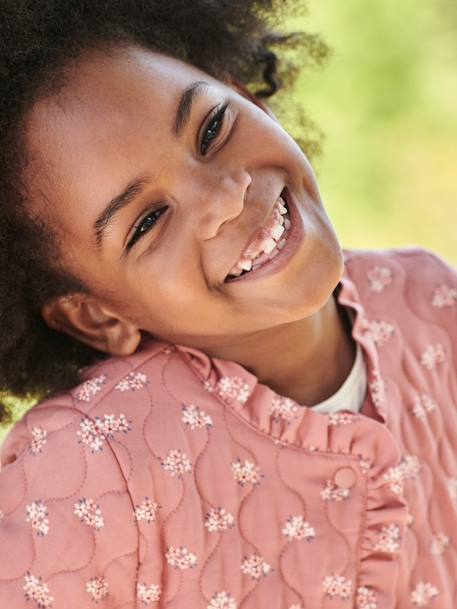 Casaco acolchoado, estampado às flores, para menina tomate+verde estampado 