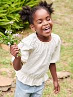 Camisola modelo blusa, flores bordadas, para menina cru 