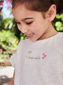 Menina 2-14 anos-T-shirts-T-shirts-T-shirt com bordado "adorable", mangas curtas aos favos