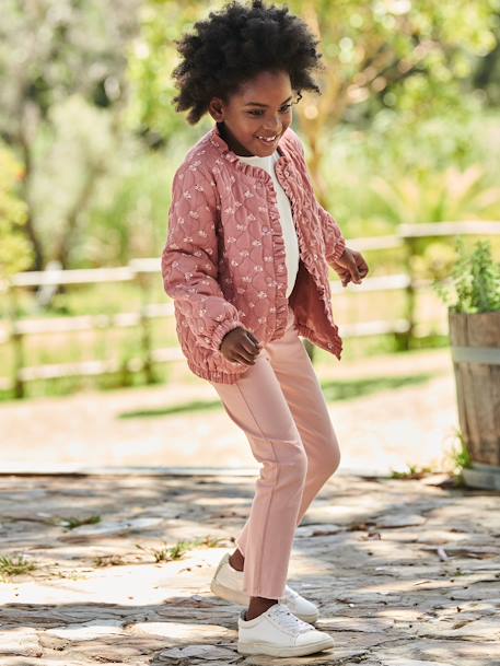 Casaco acolchoado, estampado às flores, para menina tomate+verde estampado 