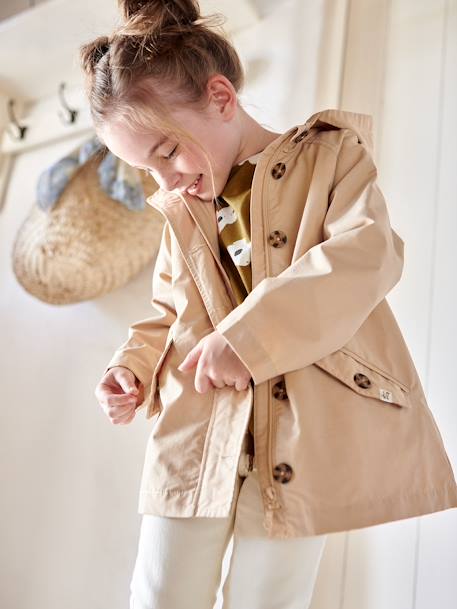 Trench com capuz, especial meia-estação, para menina bege+caqui 