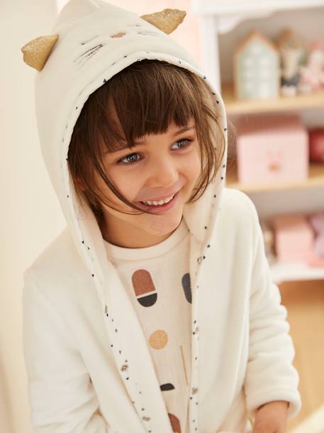 Robe gato personalizável, em malha pelinho, para menina BRANCO CLARO LISO COM MOTIVO 