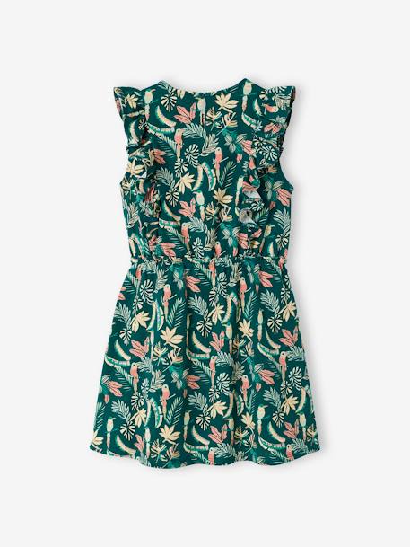 Vestido estampado com folhos, para menina azul-céu+rosa+VERDE ESCURO ESTAMPADO 