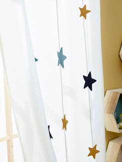 Têxtil-lar e Decoração-Cortinado translúcido, ilhós e grinalda com estrelas