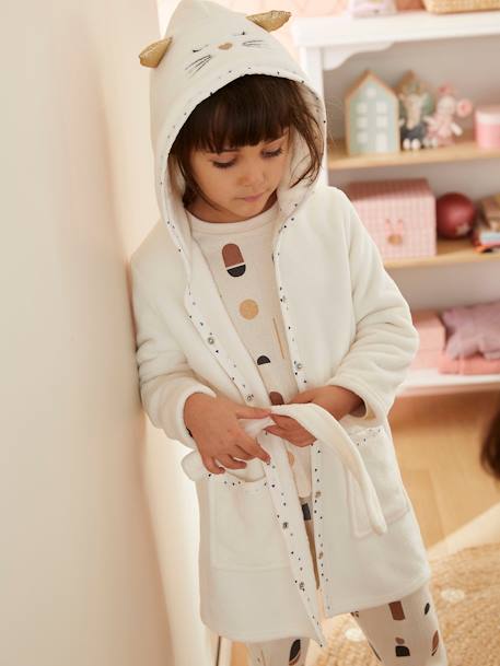 Robe gato personalizável, em malha pelinho, para menina BRANCO CLARO LISO COM MOTIVO 