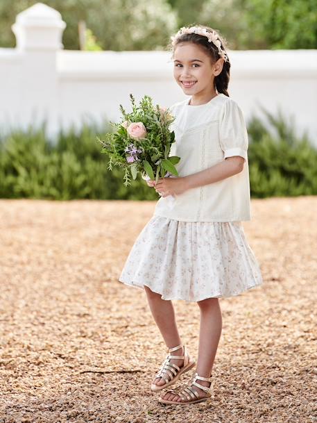 Saia de cerimónia, às flores, para menina BRANCO CLARO ESTAMPADO+cru 