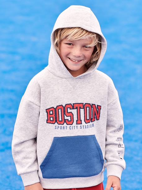 Sweat de desporto com capuz, motivo team Boston, para menino cinza mesclado 