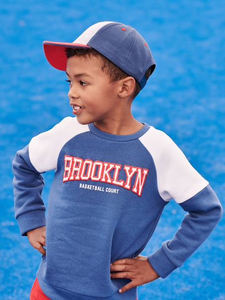 Sweat de desporto colorblock, team Brooklyn, para menino azul-rei+noz pecã 