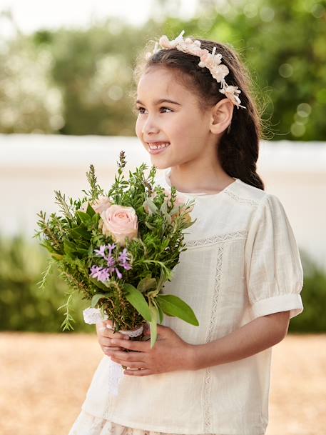 Blusa com renda, efeito linho, para menina cru 