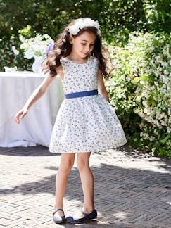 Menina 2-14 anos-Vestidos-Vestido de cerimónia com flores e ponto cheio, cinto para atar atrás, para menina