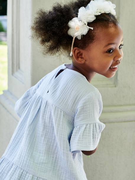 Vestido em gaze de algodão, para menina azul-céu 