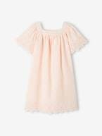 Vestido com bordado inglês, mangas borboleta, para menina rosa-pálido 