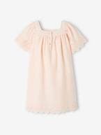 Vestido com bordado inglês, mangas borboleta, para menina rosa-pálido 