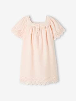 Vestido com bordado inglês, mangas borboleta, para menina