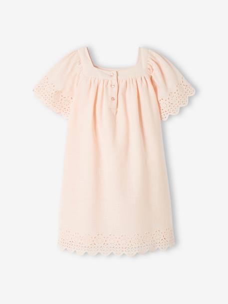 Vestido com bordado inglês, mangas borboleta, para menina rosa-pálido 