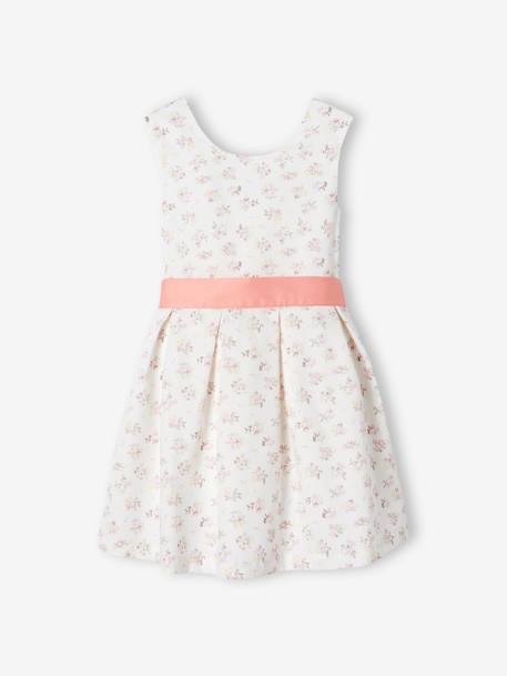 Vestido de cerimónia com flores e ponto cheio, cinto para atar atrás, para  menina-Menina 2-14 anos-Vertbaudet