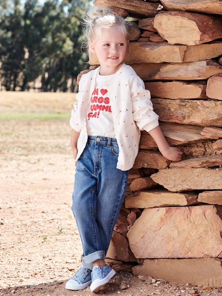 Jeans direitos com laço fantasia, para menina stone 