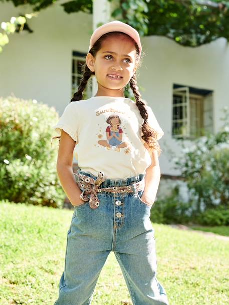 T-shirt com bicicleta, para menina BRANCO MEDIO LISO COM MOTIVO+cru+rosado+rosa-pálido+verde-água 