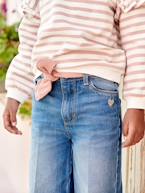 Jeans largos e cinto em gaze de algodão, comprimento pelos tornozelos, para menina stone 