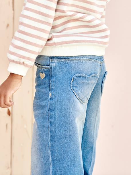 Jeans largos e cinto em gaze de algodão, comprimento pelos tornozelos, para menina stone 