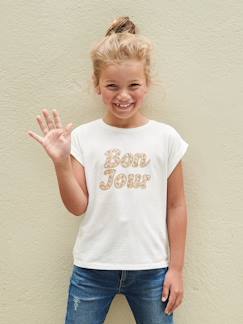 Menina 2-14 anos-T-shirts-T-shirts-T-shirt com mensagem e flores, para menina