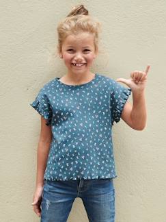 Menina 2-14 anos-T-shirt em canelado, estampada às flores, para menina