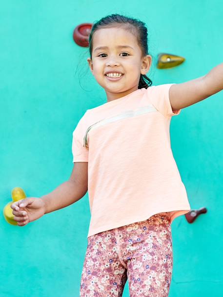 T-shirt de desporto com riscas irisadas, para menina BRANCO CLARO LISO COM MOTIVO+lilás+rosado 