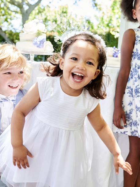 Vestido de cerimónia com tule, para bebé BRANCO CLARO LISO 