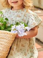 Vestido estampado com mangas borboleta, em gaze de algodão, para menina tomate+verde-água 