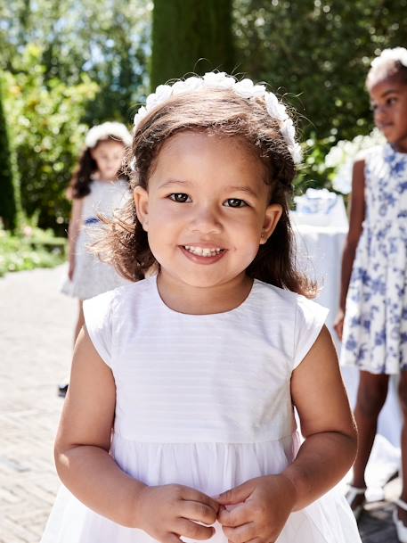 Vestido de cerimónia com tule, para bebé BRANCO CLARO LISO 