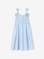 Vestido midi de alças para menina azul+azul-céu+branco estampado+cru+multicolor 