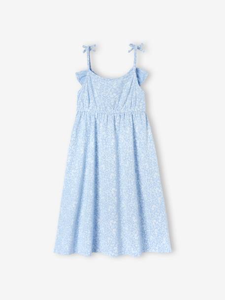 Vestido midi de alças para menina azul+azul-céu+branco estampado+cru+multicolor 