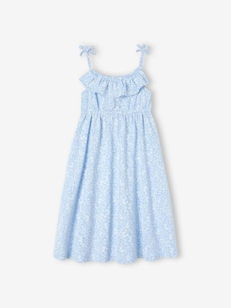 Vestido midi de alças para menina azul+azul-céu+branco estampado+cru+multicolor 